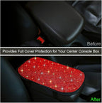 OTOSTAR Bling Bling Car Armrest Cover Luster Crystal Car Center Console Cover Protector Universal Auto Arm Rest Cushion Pads Car Interior Decor Accessories (Red)