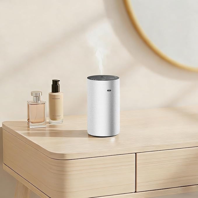 URPOWER Waterless Essential Oil Diffuser: No Water Needed Battery Operated Scent Diffuser - Cordless & Mini Essential Oil Machine Aluminum for Car Home Office(Silver)