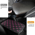 HZEL Car Center Console Cushion Pad, PU Leather Vehicle Armrest Protection Cover, Waterproof Automotive Interior Arm Rest Seat Box Mat Accessories, Universal for SUV, Sedan, Truck (Black/Rose Red)