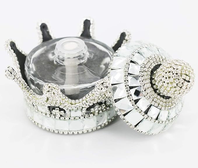 Crystal Crown Car Fragrance Diffuser,Perfume Bottle Holder Ornament Interior Decoration Car Home Office Air Freshener Perfume Diffuser Decor (Silver)