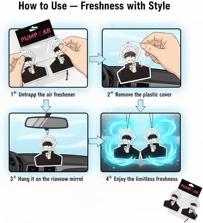 PumpCar 2 pieces Gojo double-sided hanging Japanese anime cherry-scented car air freshener Cool anime hanging for rearview mirror Car Interior Accessories Gifts, purple
