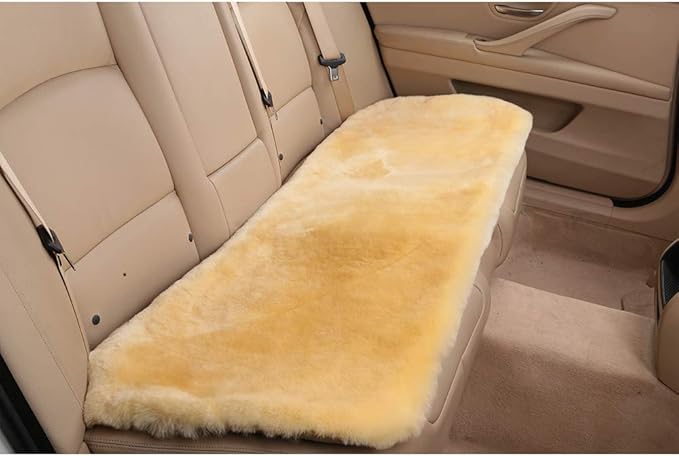 OGLAND Fluffy Genuine Australia Sheepskin Car Seat Cover for Auto Interior Accessories with Soft Fuzzy Wool Eco-Friendly Natural Fur Non-Slip (Golden Yellow, Back)