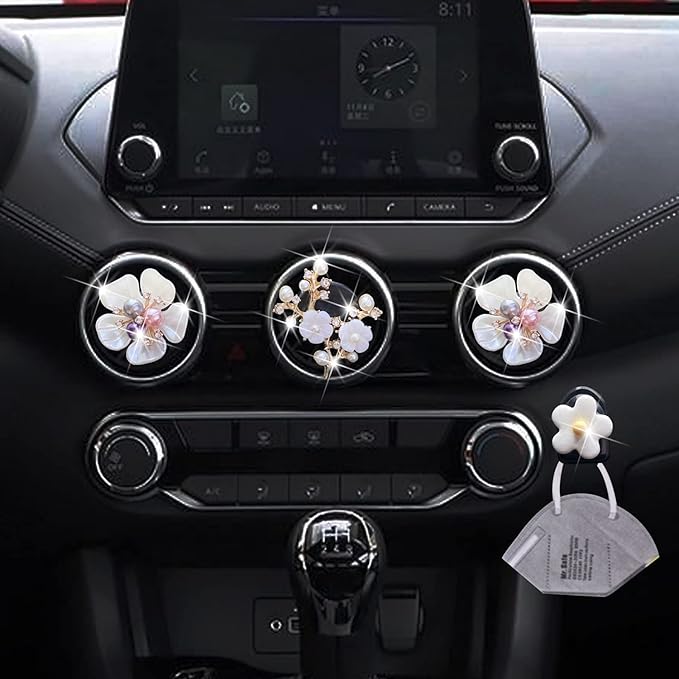 Pearl Daisy AromaBoost Car Diffusers - 3pcs with Mask Hook & Rhinestone Bling Decoration
