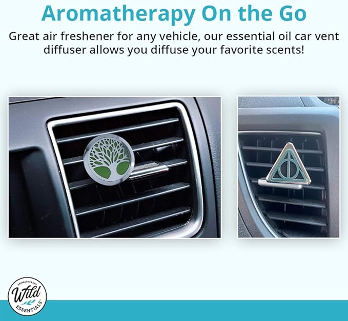 Wild Essentials Mother’s Heart Essential Oil Car Vent Diffuser, Stainless Steel Locket Pendant with 12 Color Refill Pads, Customizable Color Changing Air Freshener for Aromatherapy