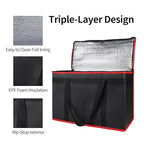 Bodaon Insulated Food Delivery Bag, XX-Large Reusable Grocery Shopping Bags, Picnic Cooler Bag Secure Top Cold, Black with Red Edge, 2-Pack