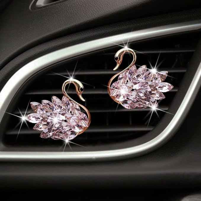 Katutude 2 Pcs Crystal Swan Car Air Vent Clips with Rose Scent, Pink