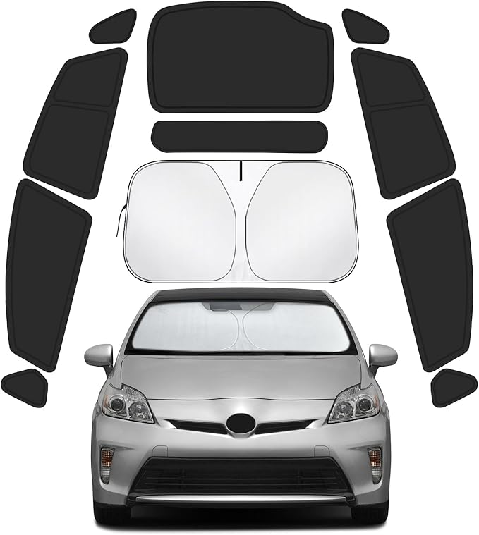 Car Window Shades for Toyota Prius 2010-2015 Accessories (Not Prius C or Prius V) - Full Set 11PCS Side Window Sunshades with Memory Frame & Blackout Fabric, Privacy UV Shield for Camping/Travel