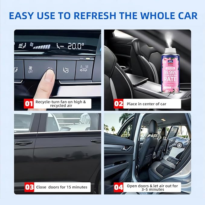 Glodway Car Air Freshener Spray,Deodorizer Odor Eliminator Remover Fogger,Long Lasting Magnolia Scent,6 Ounce(Pack of 3)