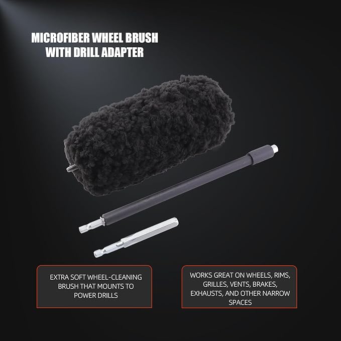 Drill Wheel Brush, Drill Microfiber Wheel Brush, SPTA 1 Pc Soft Microfiber Extended Reach Rim Drill Wheel Brush,with 1 adddtional Drill Adapter for Electric Drill -DF068