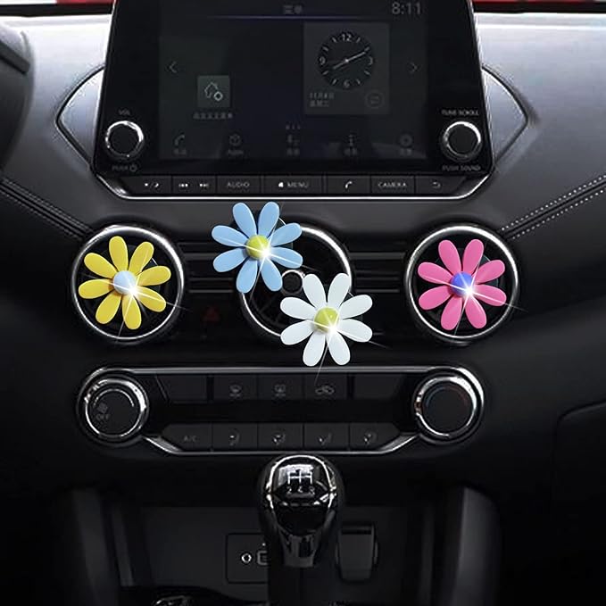 4Pcs Cute Daisies Car Clip, Flowers Car Air Fresheners Vent Clips Charm Air Vent Accessories Cute Car Decor Automotive Interior Trim Car Decorations for Girls & Women