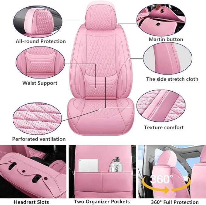 Front Seat Car Seat Covers Custom Fit for Chevrolet/Chevy Blazer 2019-2026 - Premium Faux Leather with Lumbar Support | Breathable, Waterproof, Anti-Slip, Durable (Pink,Front Seat)