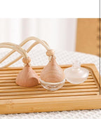 3 Pcs Hanging Car Air Freshener Diffuser Bottles – 6ml Refillable Essential Oil Aromatherapy Perfume Pendant, Clear Empty Glass with Wooden Cap & String for Vehicle Decoration