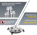 Dalmbox 14" Pressure Washer Surface Cleaner with 4 Wheels, 1/4" Quick Plug, Stainless Steel Housing, 4000 PSI, Pressure Washer Surface Cleaner Attachment for Patio, Courtyard, Concrete, Sidewalks