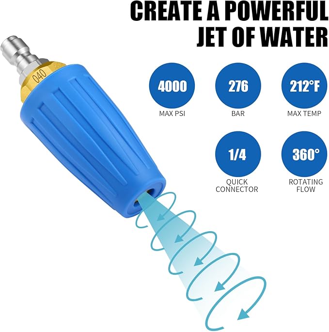 4000 PSI Blue Turbo Nozzle Pressure Washer Pressure Washer Tips 1/4" Quick Connect with 7 Power Washer Nozzle Tips Kit Multiple Degrees (0, 15, 25, 40, 65, Rinse1, Soap2) for Car Concrete Brick