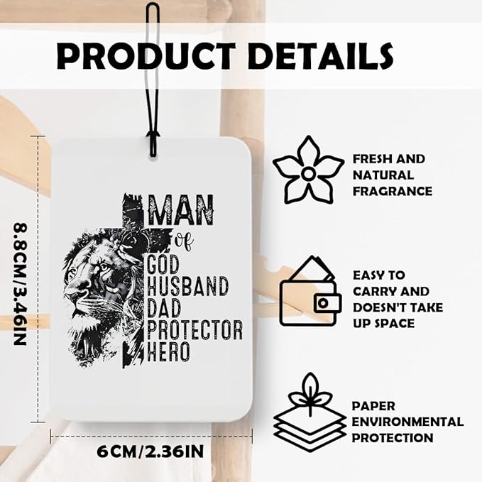 Christian Gifts for Men Car Air Freshener 3 Pcs, Dad Husband Man of God Inspirational Lion Decor for Cars Closet Drawer Books Accessories Gifts