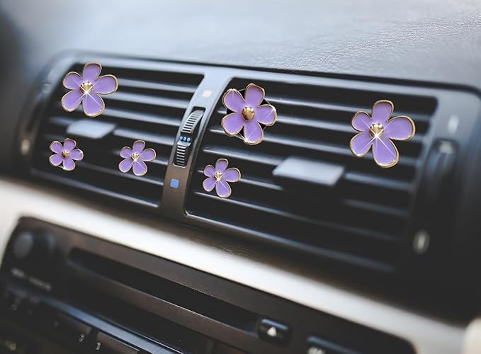 6pcs Colorful Daisy Flower Car Air Vent Clips, Car Air Outlet Freshener Clip for Auto Interior Decoration Accessories (Purple)