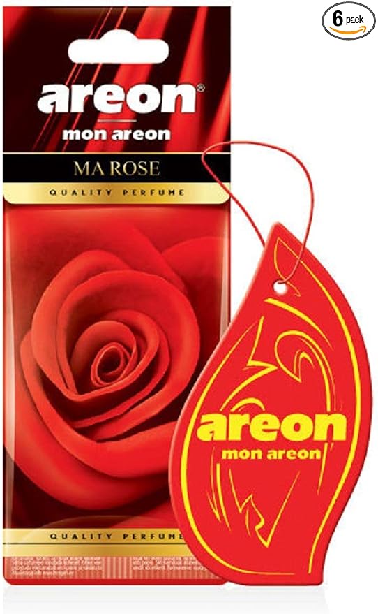 AREON MON Modern Classic Design Hanging Car Air Freshener, Rose Scent (Pack of 6)