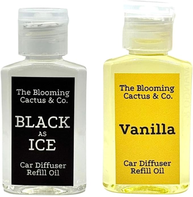 1 OZ Premium Car Diffuser Refill Oil – 2 Pack Long Lasting Fragrance Oil for Car, Home & Office | Compatible with Most Diffusers | Fresh, Pleasant Scent for Every Space (Black Ice + Vanilla)