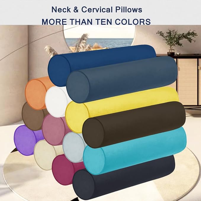 Memory Foam 26x6 Neck Pillows for Sleeping, Neck Pain Relief, Side Back Stomach Sleeper, Car or Office Chair Sofa,Support Cervical Pillow with Soft Velvet Pillowcase - Beige