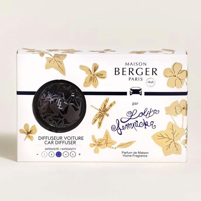 Maison Berger Car Diffuser Set – Refillable Vent Clip, Ceramic Refill, Made in France - Luxury Auto Scent - 4-Week Diffusion - Elegant Air Freshener for All Car Vents (Lolita Lempicka Black)