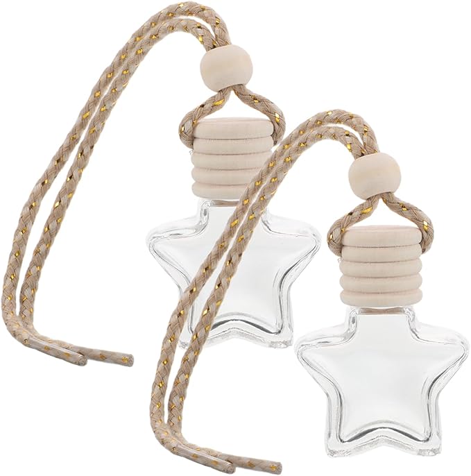 2pcs Sophisticated Star Bottle Car Hanging Perfume Refillable Empty Glass Diffuser Wedding Car Freshener Aromatherapy Glass Container