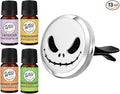 Wild Essentials Jack Skullington Essential Oil Car Vent Diffuser Kit, Lavender, Lemongrass, Peppermint, Orange Oils, Stainless Steel Locket Pendant, 8 Pads, Customizable Color Changing Air Freshener