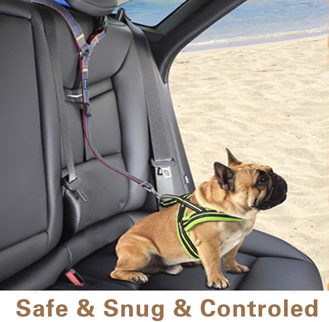 Dog Seat Belts for Cars - Unique Denim & Nylon Fabric, Adjustable Dog Safety Belt Car Headrest Restraint, 2-Pack (red)