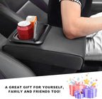 Center Console Armrest Pillow, 14.0"×8.3" Soft Leather Waterproof Armrest Cushion with Cup Holder, Comfy Memory Foam Auto Arm Rest Pad with Storage Bag, Car Accessories (Glossy)