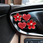 4PCS Car Air Vent Clips with Fragrance Pads, Cute Flower Car Air Fresheners Vents Clips Diamond Vent Clip Auto Interior Decor Charm Bling Auto Accessories Decoration for Women (Red)