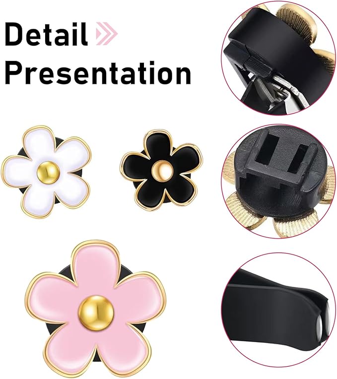 6PCS Car Air Vent Clips, Colorful Daisy Flower Air Conditioning Outlet Clip, Cute Car Clip Interior Air Vent Decoration, Universal Girly Cars Interior Accessory for Women (White Pink Black)