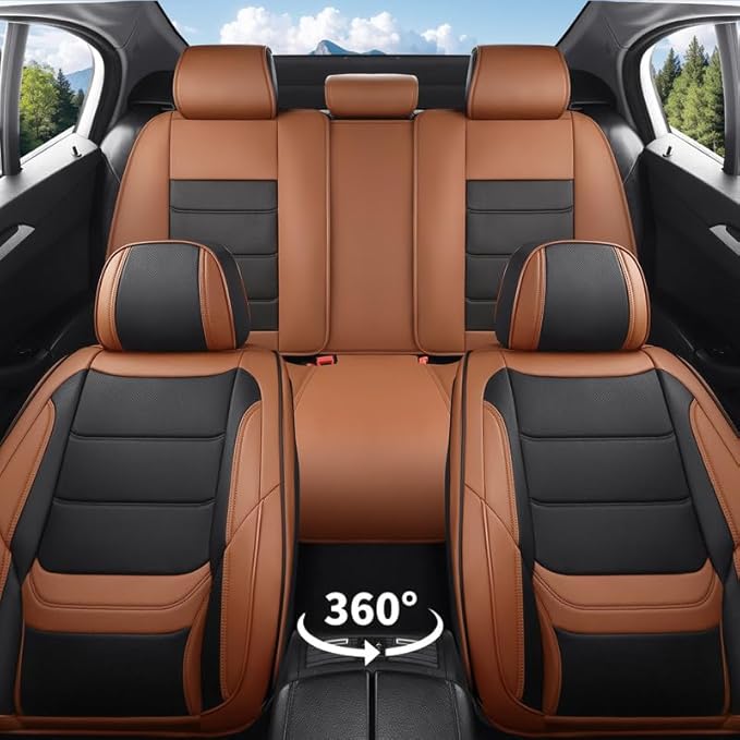 Car Seat Covers Full Set fit for Chevrolet/Chevy HHR 2006-2011 , Premium Faux Leather Waterproof Car Seat Protectors with Lumbar Support, Breathable Anti-Slip Auto Seat Covers(Black&Brown,Full set)