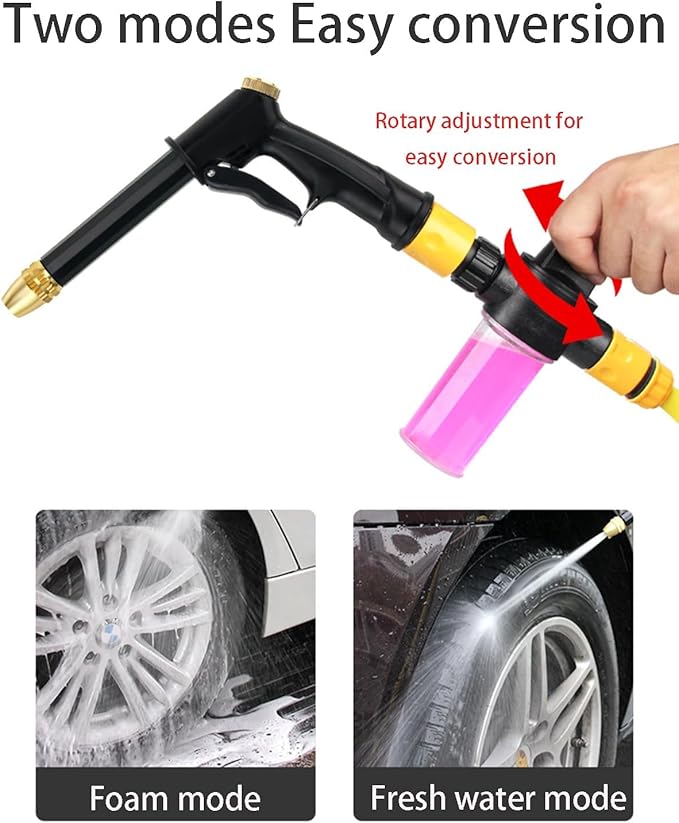 98ft Household Car Wash Water Gun, Garden Hose, Car Wash Hose Kit with Extended Reach Pole Gun, 3 Quick-Connect Fittings & Foam Sprayer Bottles for Outdoor Cleaning, Lawn Care, and Vehicle Washing