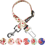 Blueberry Pet 8 Patterns Spring Scent Inspired Pink Rose Print Ivory Adjustable Dog Seat Belt Tether for Dogs Cats, Durable Safety Car Vehicle Seatbelts Leads Use with Harness