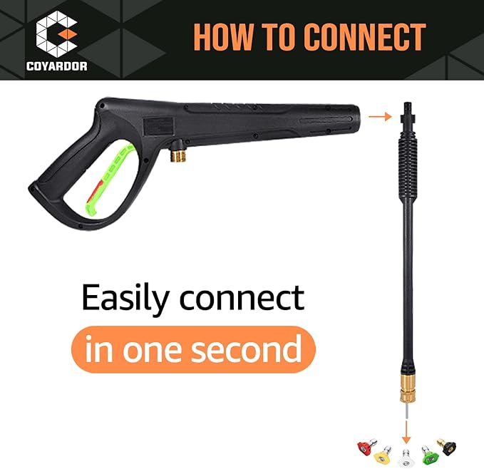 Pressure Washer Gun with Extension Wand & 5 Spray Nozzle Tips, M22-14mm & M22-15mm Fitting Replacement for Ryobi, Karcher, Powerstroke, Greenworks, and More Electric Power Washer