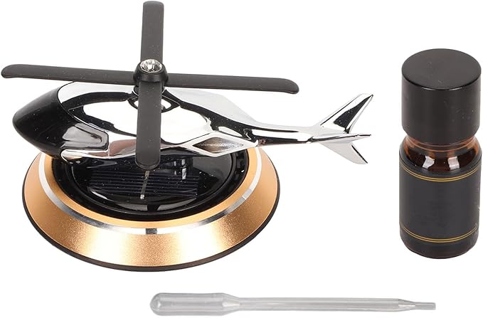 Helicopter Car Air Fresheners Rotating, Solar Car Fresheners Airplane Car Perfume Decoration for Office Bar, Relieve Stress Alloy Car Essential Oil Diffuser for Home (Gold)