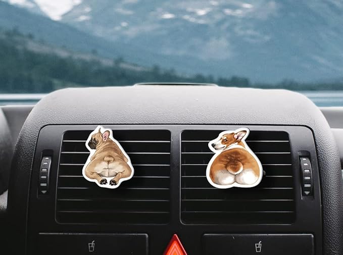 WIRESTER Fresh Scented Car Air Freshener Vent Clip, Decorative Accessories, Interior Decoration for Cars - Cute Animal Butt, Cute Dog Cat, Dog Butt Looking Back, Dog Lying