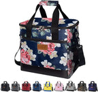 Iknoe Large Cooler Bag Collapsible 24 Can Insulated Leakproof Lunch Cooler Tote with Multi-Pockets for Adult Insulated Thermal Bag for Beach, Picnic, Office Work (Flower)