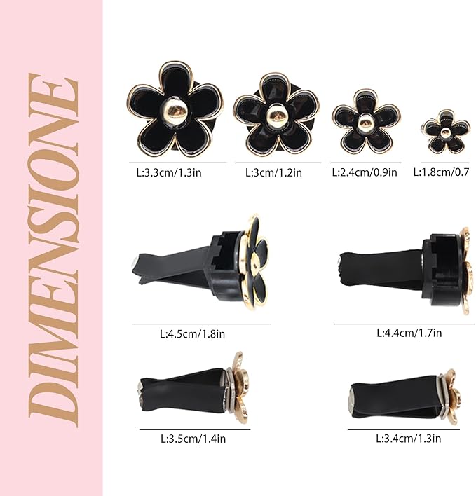 Flowers Air Vent Clips Car Air Freshener,4pcs Black Girly Daisy Flower Car Accessories for Women,Lavender Scent Decorations Refillable Clips On Air Freshener
