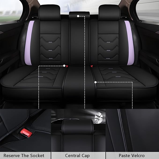 otoez Leather Seat Covers for Car Full Set, 5 Seat Car Seat Cover, Waterproof Automotive Seat Covers, Universal Seat Protector for Most Cars SedensTrucks SUVs (Black&Purple, No Pillows)