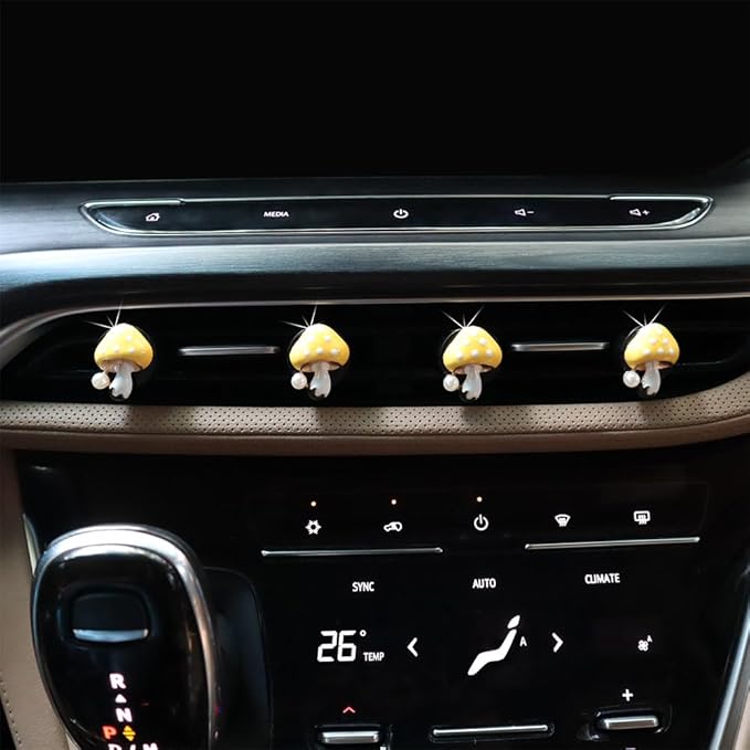 Cute Mushroom Car Air Freshener Vent Clips,4pcs Yellow Mushroom Refillable Car Air Freshener Decorative Clips Car Diffuser,Providing Bloom Car Scent