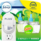 Febreze Plug-In Air Freshener, Odor-Fighting Scented Oil Starter Kit, Air Fresheners for Home, Bathroom and Kitchen, Long Lasting for Strong Odors, Gain Original Scent, Warmer + 2 Refill, Multicolor
