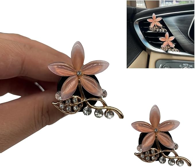 Lotus Flower Car Air Freshener Vent Clips,2pcs Pink Bling Flower Car Accessories for Women,Vanilla Scent Car Air Fresheners
