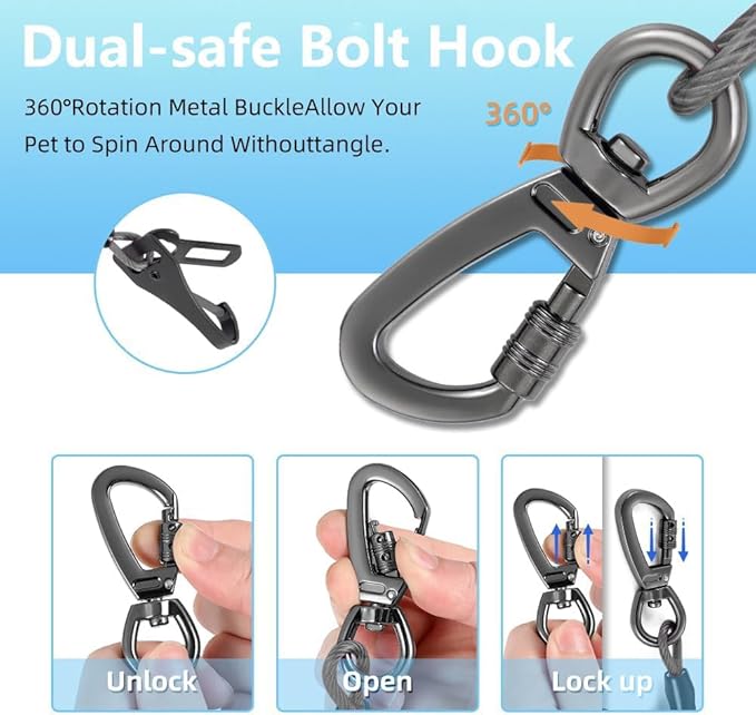 Dog Car Seat Belt - 3-in-1 Heavy Duty Safety Harness with Locking Carabiner, Universal Buckle Adapter, Chew-Proof Steel Rope (Black, 32in/80cm)