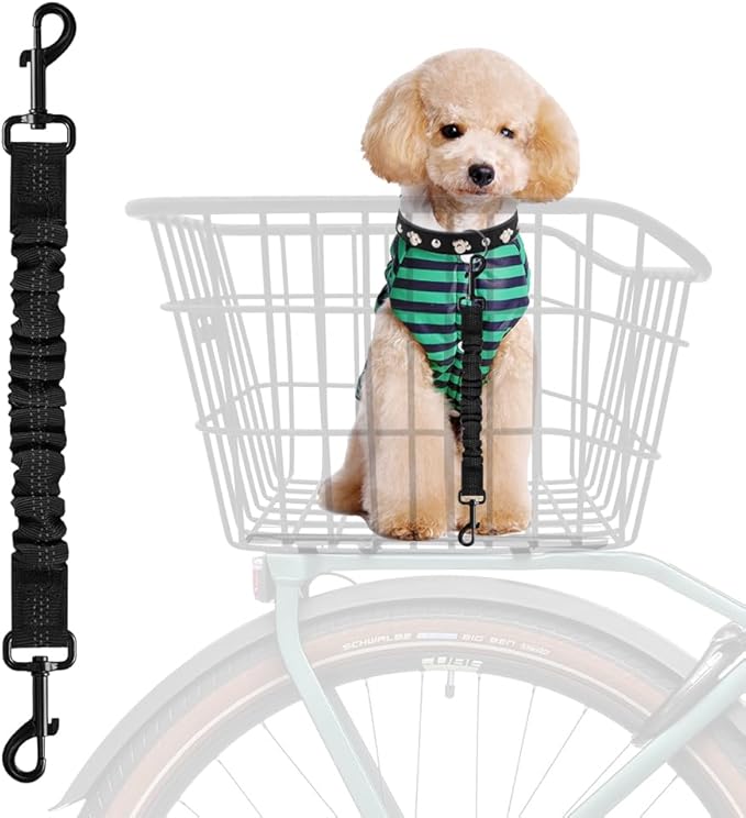 Dog Seat Belt for Bike Basket, Retractable Bicycle Dog Seatbelt, Elastic Pet Safety Leash Harness for Cat, Dog Leash Extension Attachment Shock Absorbing Lead Extension Absorber (Black)