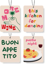 Kitchen & Foodie - Themed Car Air Freshener 4 Pcs, Fun Culinary Quotes & Art Hanging Air Freshener for Cars Closet Drawer Books, Car Accessories Mirror Decor for Cooking Lovers.