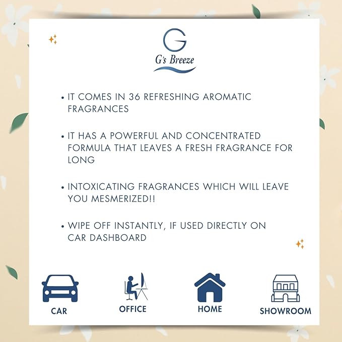G's Breeze Fabulous Air Freshener - Luxurious, Floral & Fruity Essence - Long-Lasting Fresh Scent - Elegant & Portable, Sophisticated Aroma Anywhere You Go - Warm Fragrance for Home, Car and Office