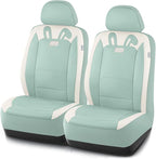PIC AUTO Car Seat Covers, Cute Rabbit Premium Green Leather Seat Covers, Universal Fit Front Seat Covers for Cars, Trucks, SUVs, Soft & Wear-Resistant Auto Interior Protection with Airbag-Compatible