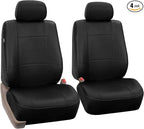 FH Group Automotive Classic PU Leather Pair Set Car Seat Covers, Airbag Compatible with GIF,t Easy to Install- Universal Fit for Cars Trucks & SUVs (Solid Black) PU002102