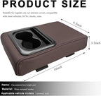 Car Center Console Armrest Pillow, 14"×8.3" Waterproof Leather Armrest Box Cover with Cup and Phone Holder, Soft Memory Foam Arm Rest Console Pad Protector for SUV Truck (Coffee, Glossy)
