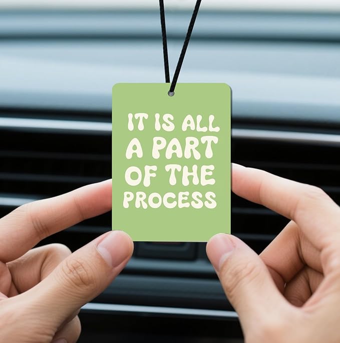 Green Aesthetic Car Air Fresheners - Inspirational Quotes & Floral Designs, Natural Non Toxic Air Freshener, 4 - Pack Ideal Decor & Gift for Positivity Seekers, for Car, Closet & Home